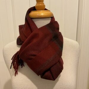 Hickey Freeman Red Plaid Wool Scarf